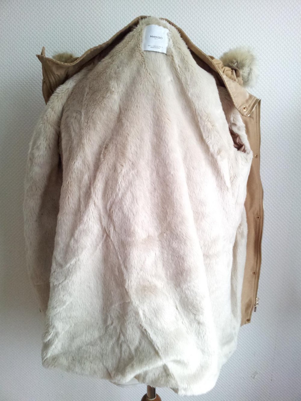 Mango Jacke Kurzmantel, L 40, Cognacbraun Beige, Duffle Teddyfell