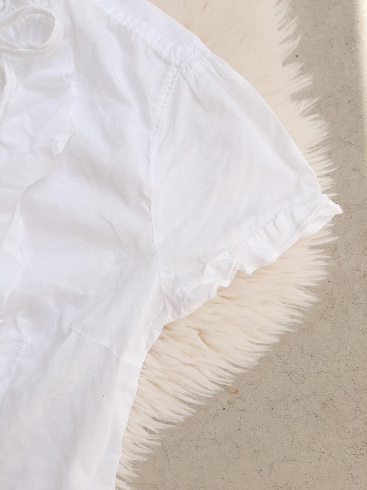 Esprit Kurzarm-Bluse in S 36, Weiß, Volants Schluppe Biesen, neu