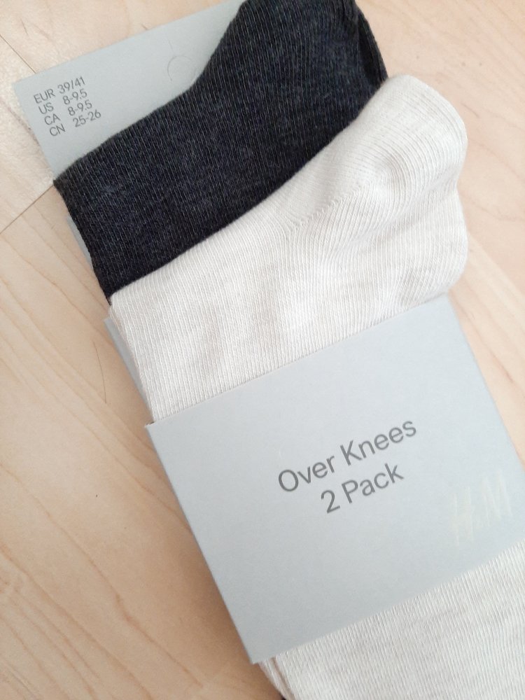 H&M Kniestrümpfe/Overknee Strümpfe in 39/42, Creme/Grau, NEU