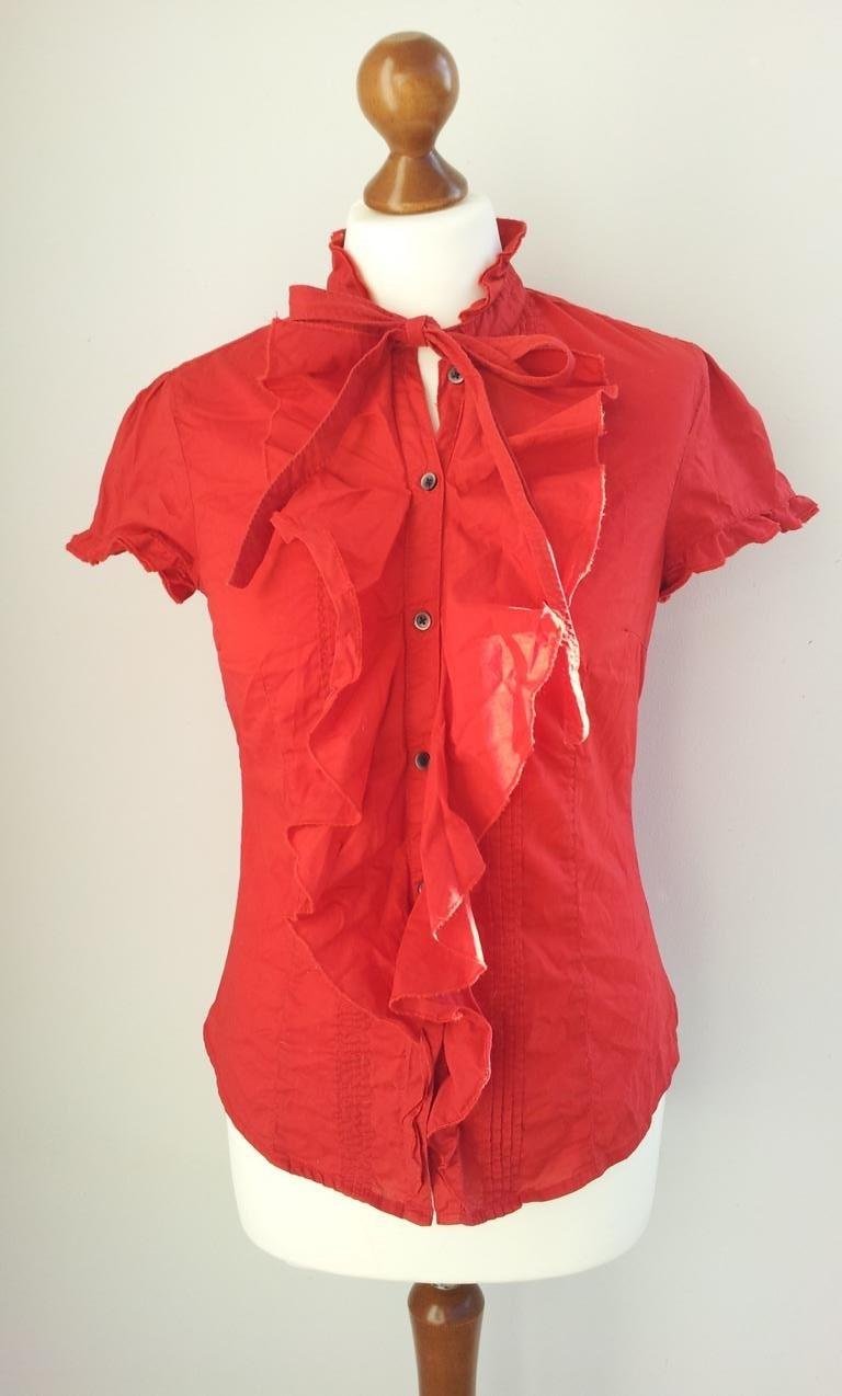 Esprit Kurzarm-Bluse in S 36, Rot, Volants Schluppe Biesen, neu