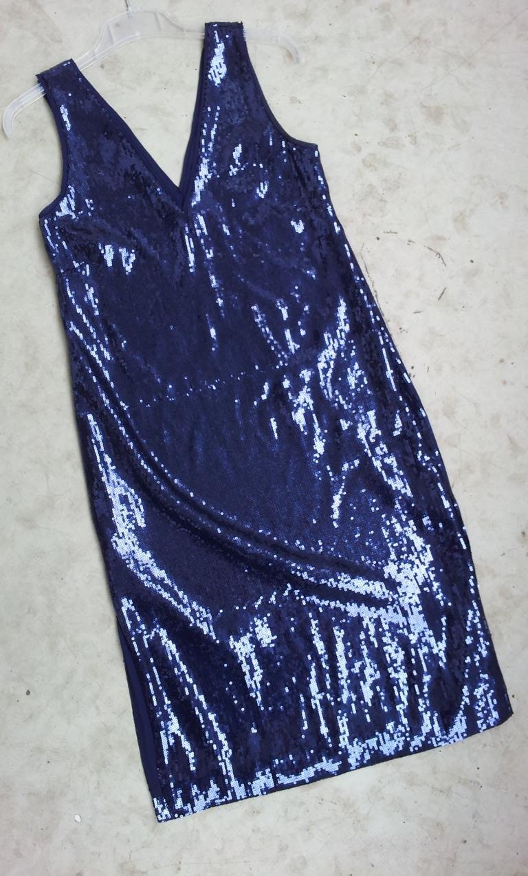 Mango Etuikleid in XS/34, Blau Marine Navy Metallic, Pailletten, NEU