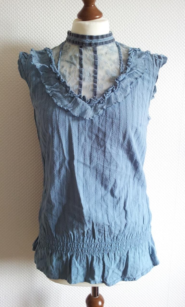 Esprit Blusentop in S 36 38, Blaugrün / Petrol, mit Seide & Spitze