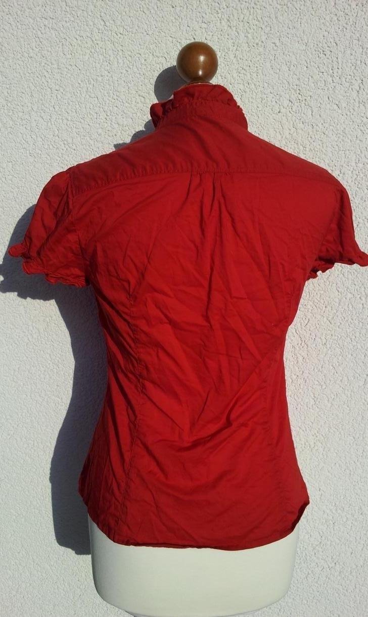 Esprit Kurzarm-Bluse in S 36, Rot, Volants Schluppe Biesen, neu