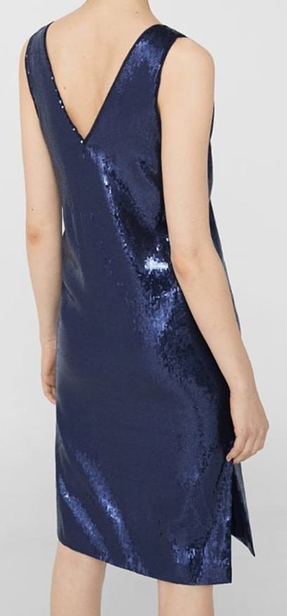 Mango Etuikleid in XS/34, Blau Marine Navy Metallic, Pailletten, NEU