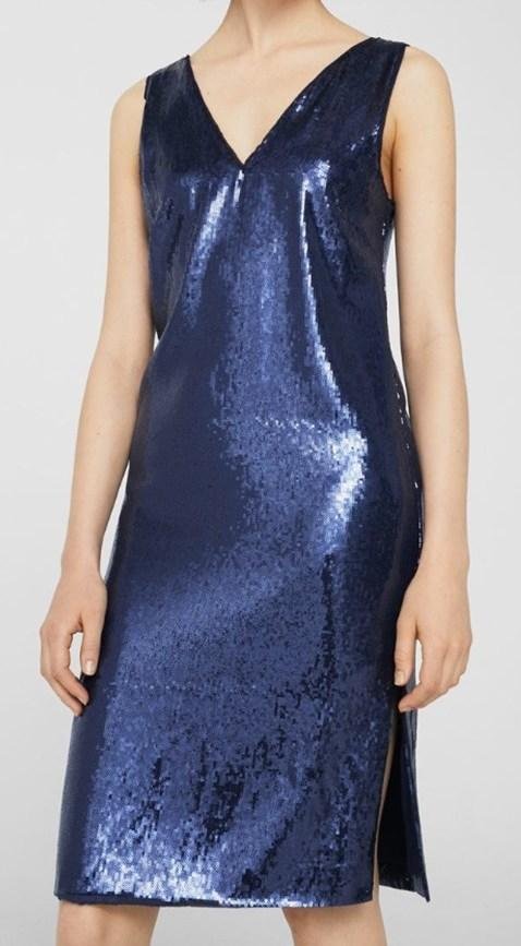 Mango Etuikleid in XS/34, Blau Marine Navy Metallic, Pailletten, NEU