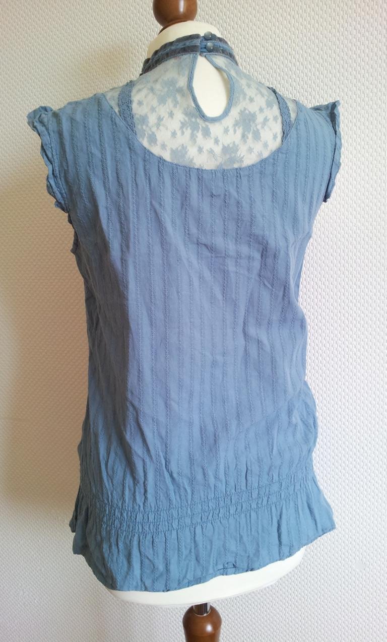 Esprit Blusentop in S 36 38, Blaugrün / Petrol, mit Seide & Spitze