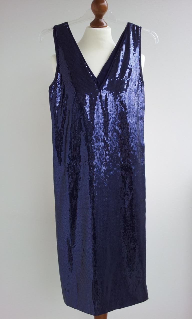 Mango Etuikleid in XS/34, Blau Marine Navy Metallic, Pailletten, NEU