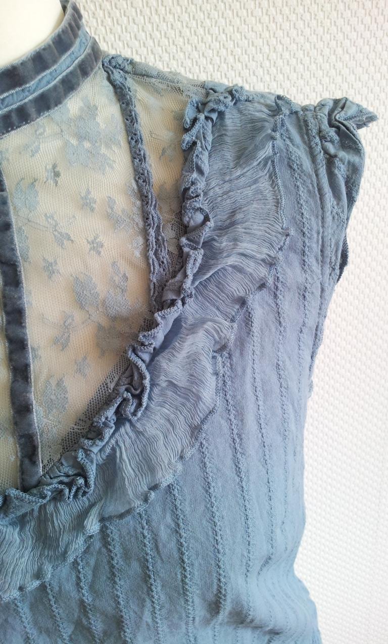 Esprit Blusentop in S 36 38, Blaugrün / Petrol, mit Seide & Spitze