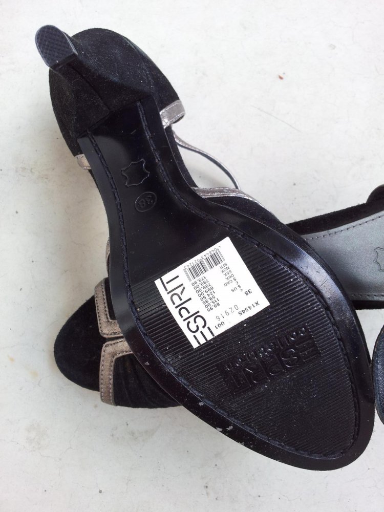 Esprit Sandale Sandalette in 38, Schwarz/Silber, Wildleder, NEU