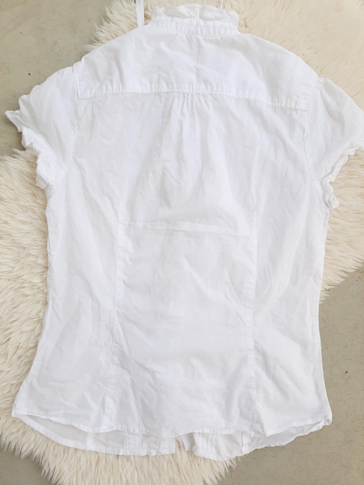 Esprit Kurzarm-Bluse in S 36, Weiß, Volants Schluppe Biesen, neu