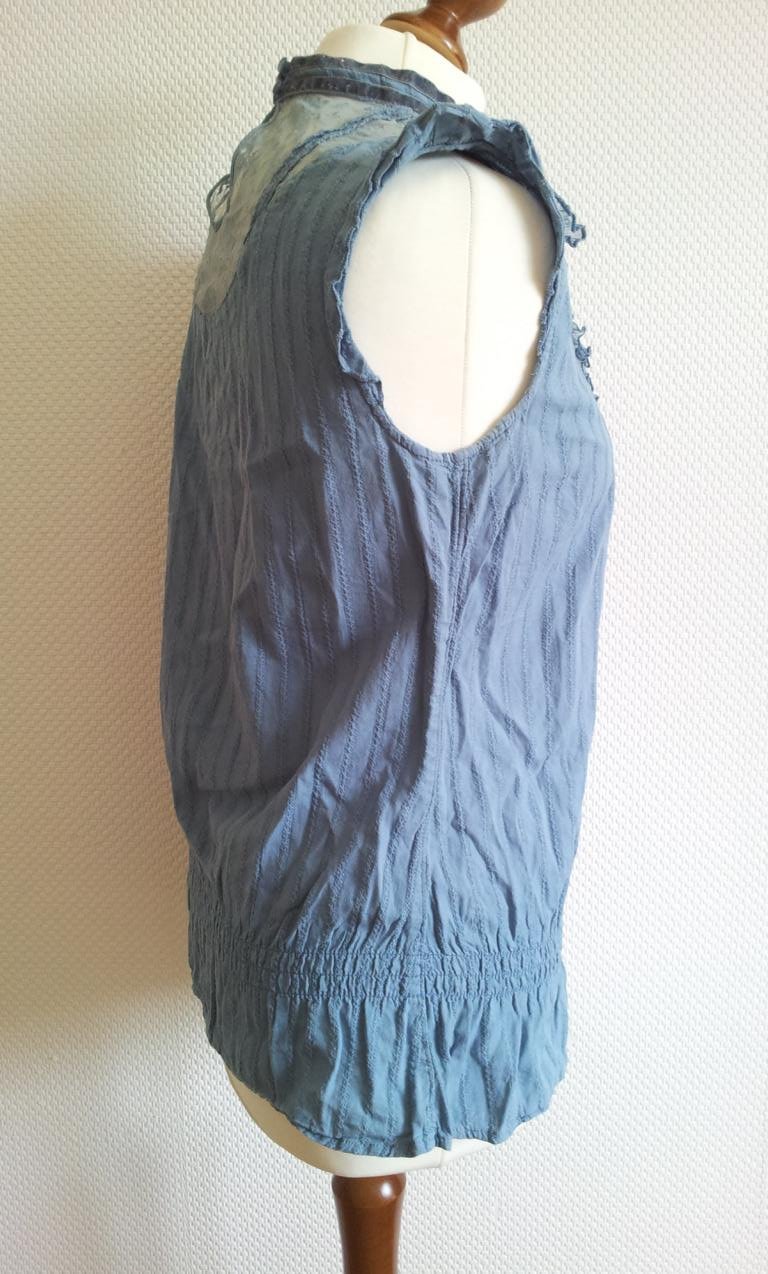 Esprit Blusentop in S 36 38, Blaugrün / Petrol, mit Seide & Spitze