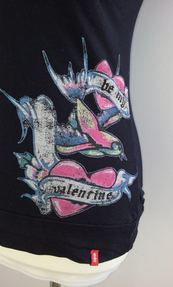 Esprit Shirt in XS 34 36, Schwarz / Bunt, Tattoo / Rocker, Valentine