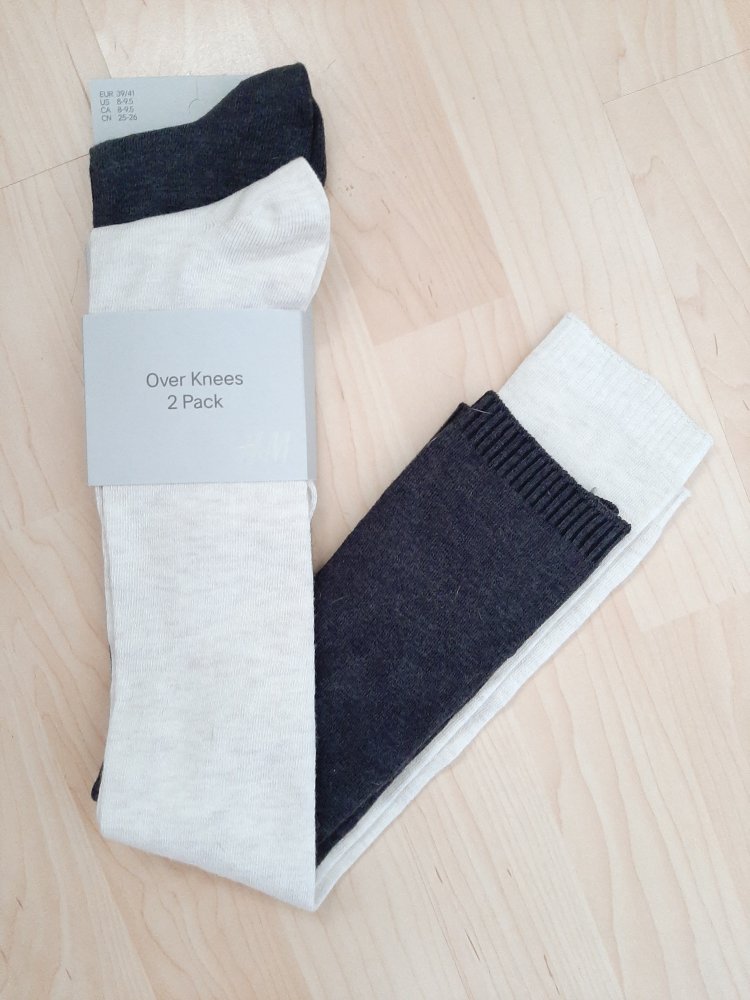 H&M Kniestrümpfe/Overknee Strümpfe in 39/42, Creme/Grau, NEU
