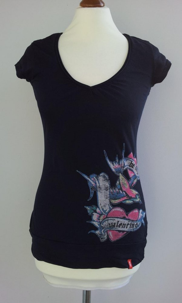 Esprit Shirt in XS 34 36, Schwarz / Bunt, Tattoo / Rocker, Valentine