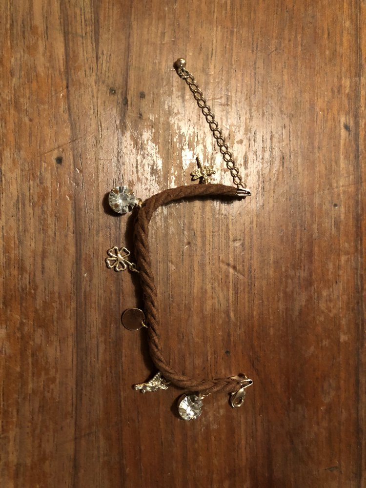 Braunes Armbändchen mit goldenen Anhängern 