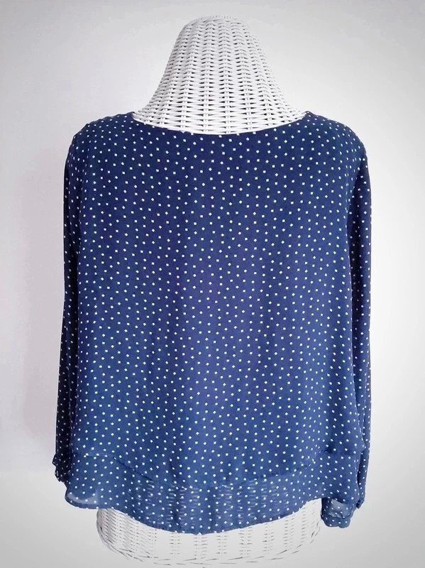 Blaue/petrolfarbene ZARA Basic Langarmbluse | Gr. M | gemustert | mehrlagig