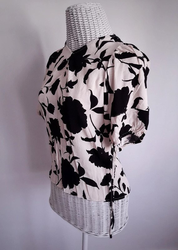 Hellbeiges H&M  Blusenshirt mit floralem Muster | Gr. S | Puffärmel | Viskose