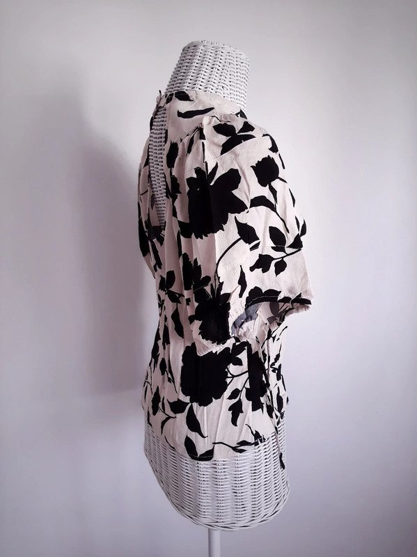 Hellbeiges H&M  Blusenshirt mit floralem Muster | Gr. S | Puffärmel | Viskose