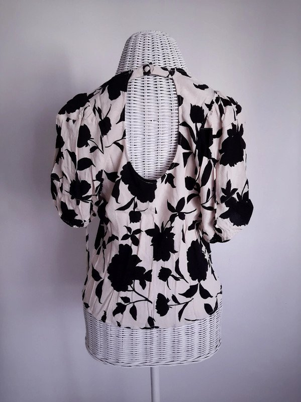 Hellbeiges H&M  Blusenshirt mit floralem Muster | Gr. S | Puffärmel | Viskose