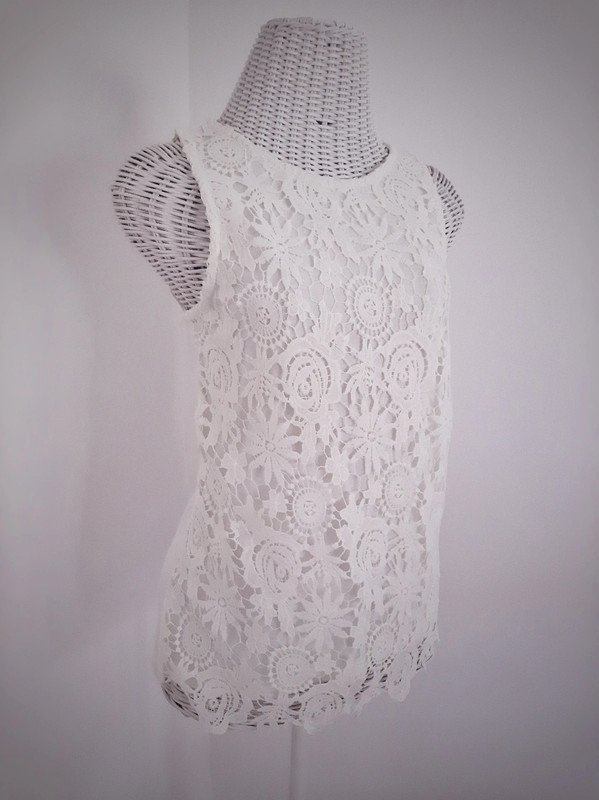 Cremeweißes Amisu Trägertop mit Häkelspitze | Gr. XS (eher 36/38) | Materialmix