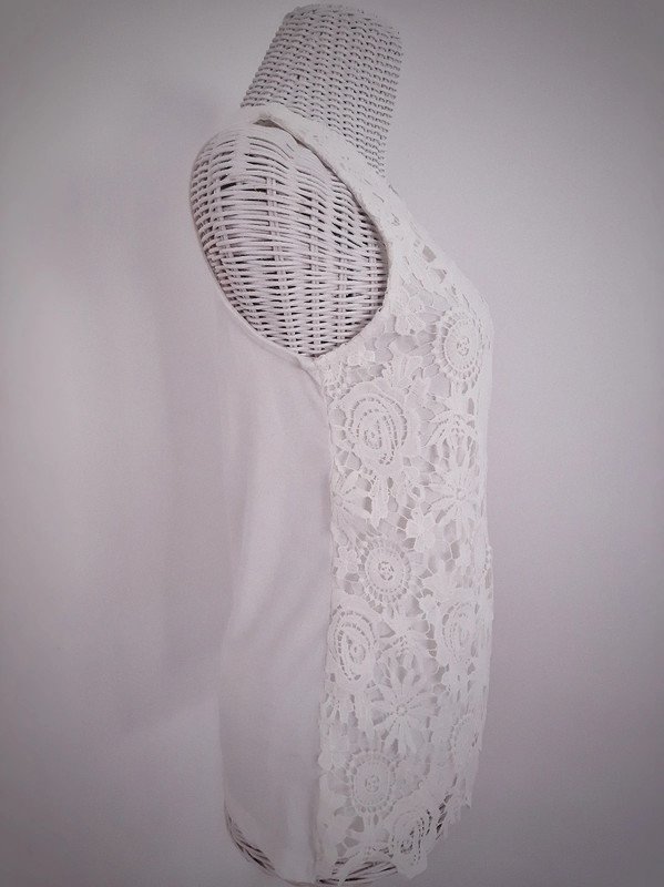 Cremeweißes Amisu Trägertop mit Häkelspitze | Gr. XS (eher 36/38) | Materialmix