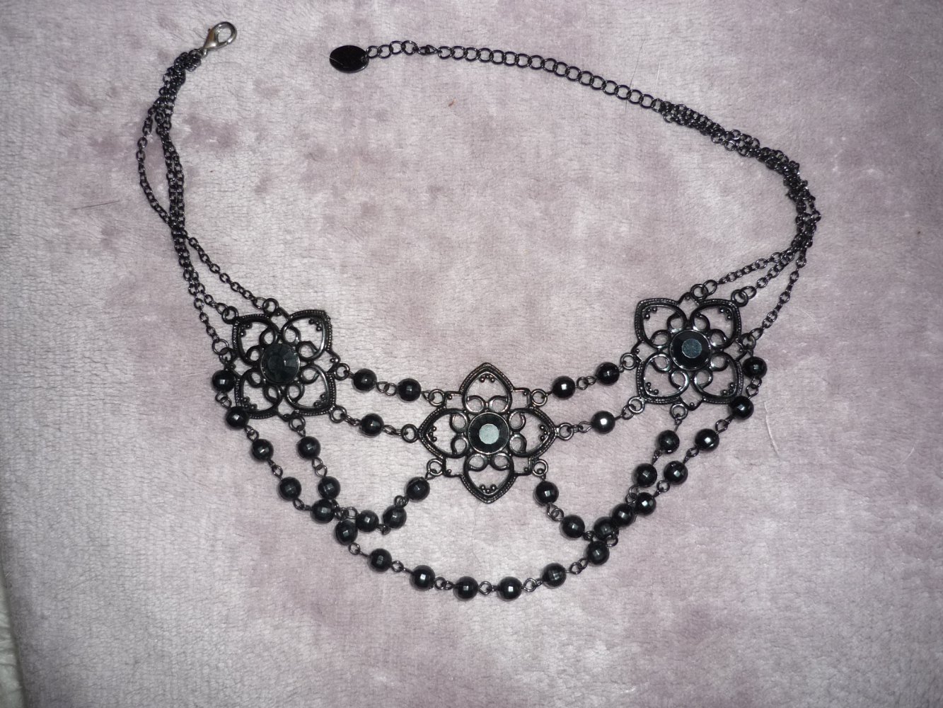 schwarzes Perlencollier Gothic WGT 