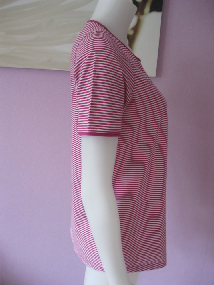 T- Shirt # Night-Shirt # Calida # 100% Baumwolle # gestreift # Pink/Weiß # XS