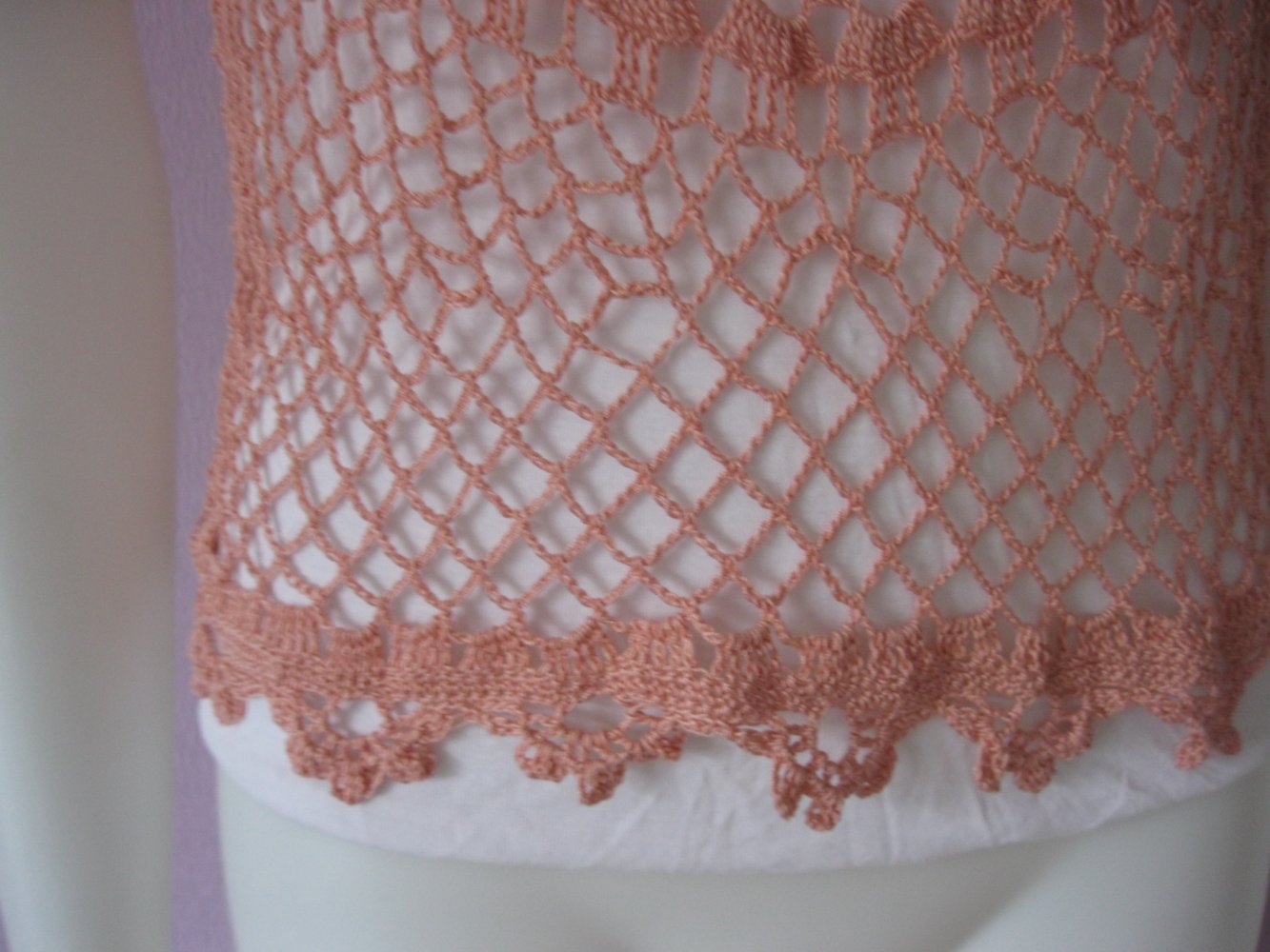 Spaghetti-Top gehäkelt NEU handmade lachsfarben 100% Baumwolle M