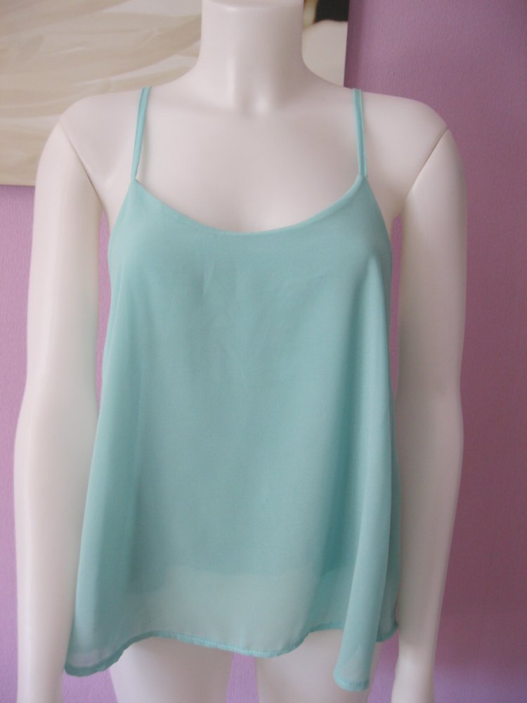 Schößchen-Top # Zebra # Spaghetti-Träger # Mintgrün # Viskose # M