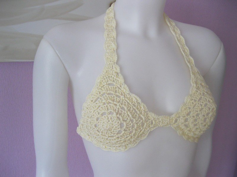 BH-Top / Bikini-Oberteil Retro-Design Vanille A-Cup/B-Cup
