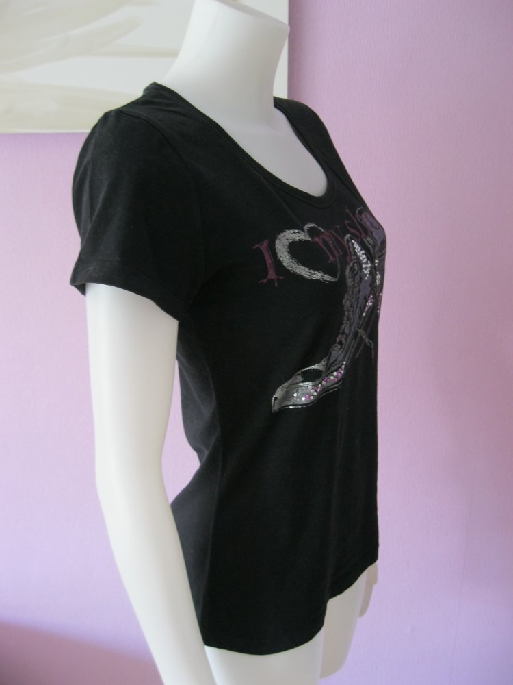 T-Shirt # U?D # Schwarz/Silber/Lila # Print # Strass #M 