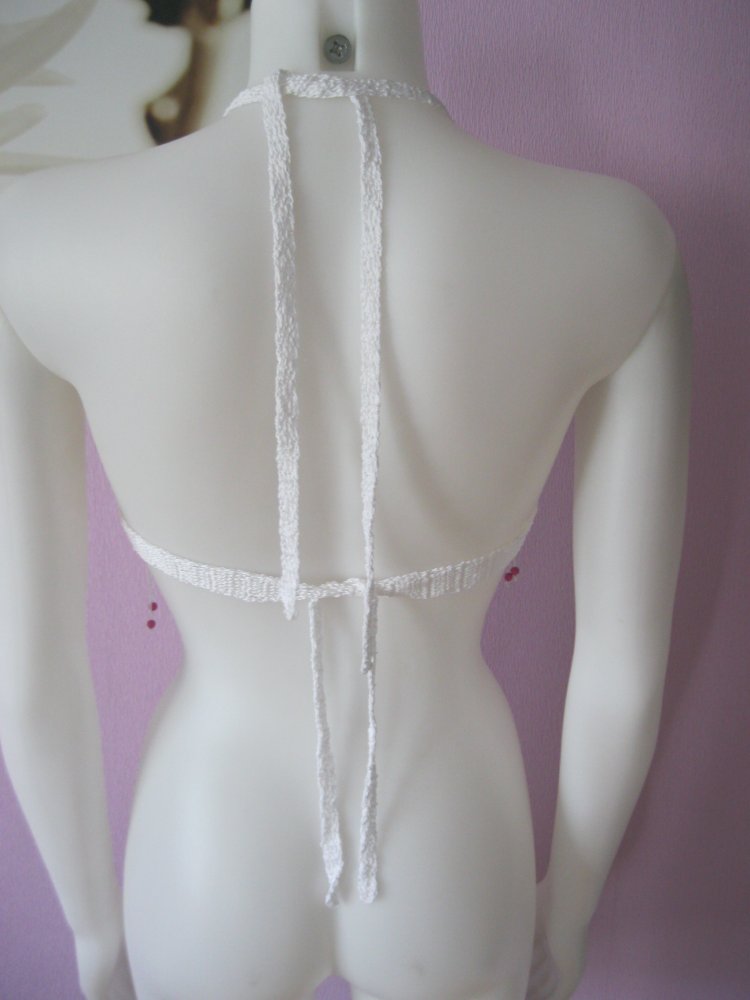 NEU Bikini-Oberteil gehäkelt Vintage Weiß 100% Baumwolle Cup A/B S/M