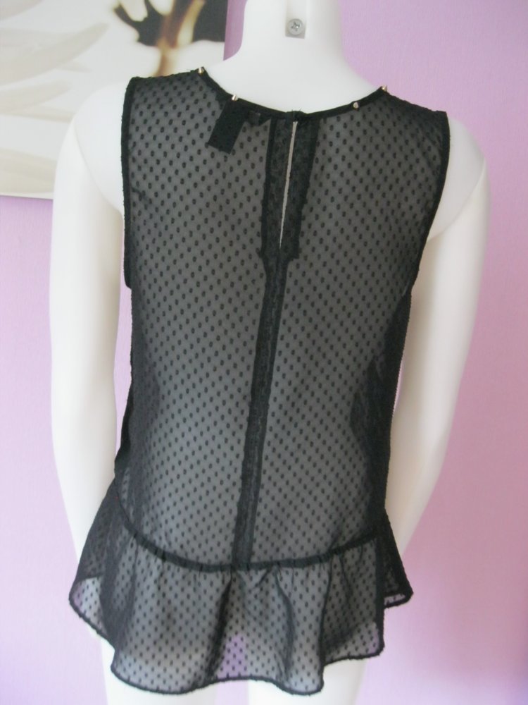 Schößchen-Top / ärmellose Bluse # H&M # Nieten # Schwarz # 38