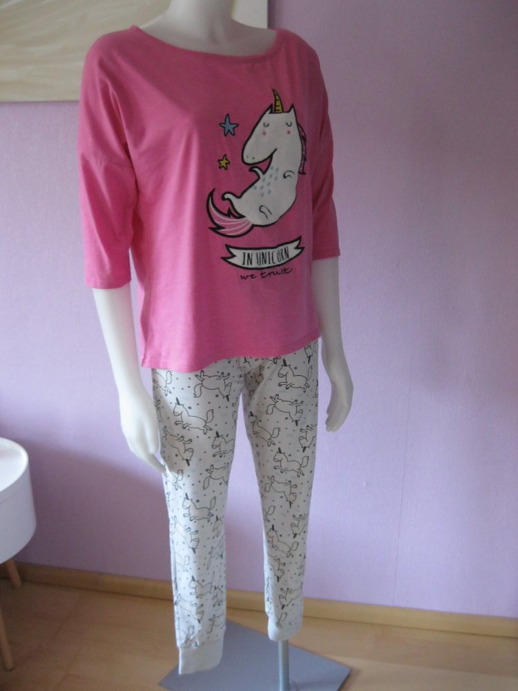 Yes or No Schlafanzug Einhorn Pink/Weiß Baumwolle L (40)