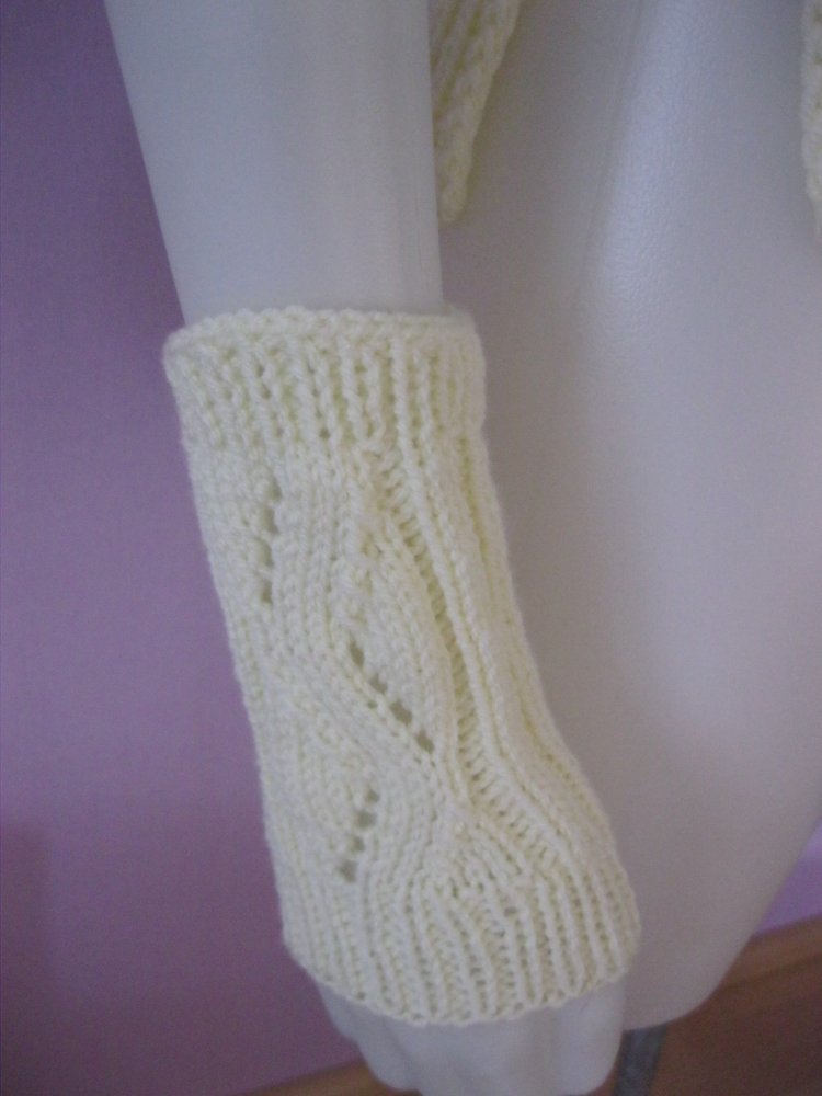 Overshirt/Pulli Stehkragen Strick mit Handstulpen creme Vintage S/M