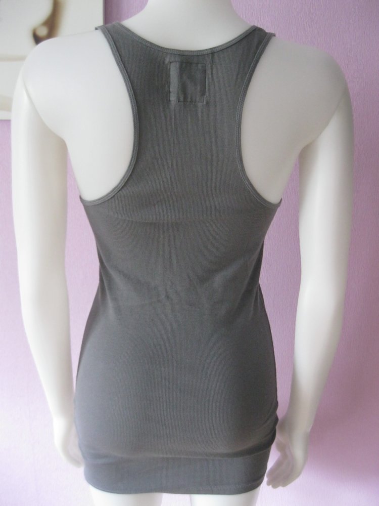 Hollister Tanktop Ringershirt Feinripp Baumwolle Grau L