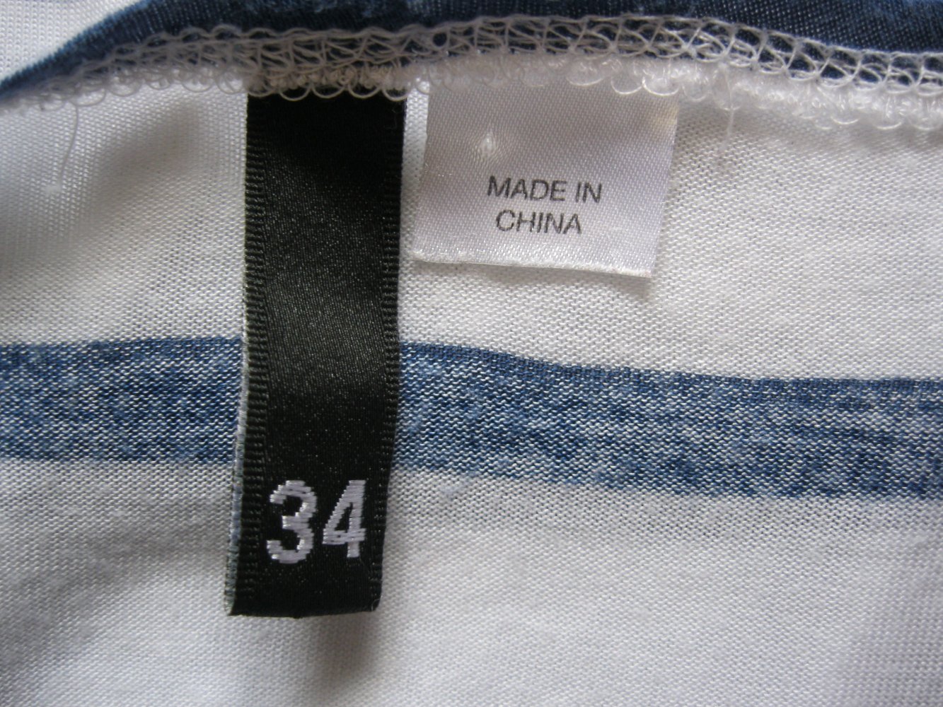 Long-Shirt # Kurzarm # H&M # gestreift # Blau/Weiß # Strass/Nieten/Perlen # 34