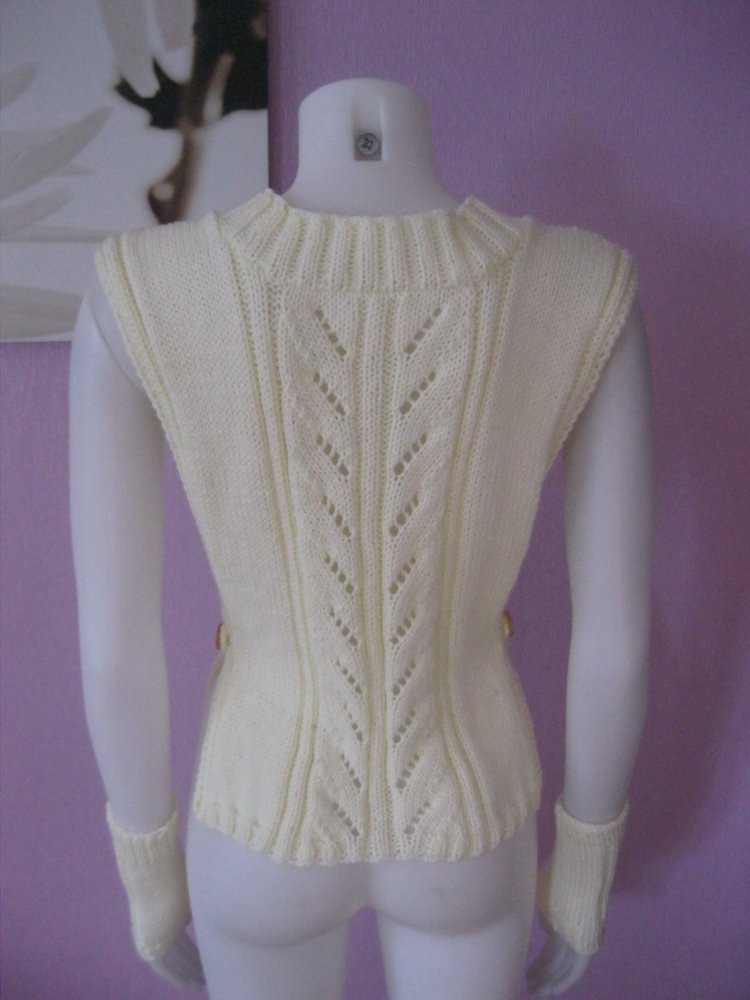 Overshirt/Pulli Stehkragen Strick mit Handstulpen creme Vintage S/M