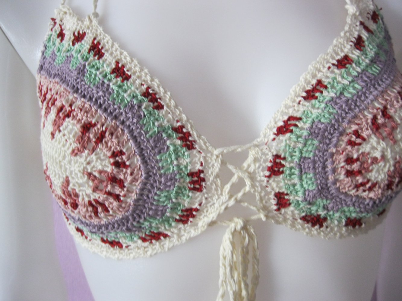 NEU Bikini-Top gehäkelt Unikat mehrfarbig 100% Baumwolle Einheitsgröße