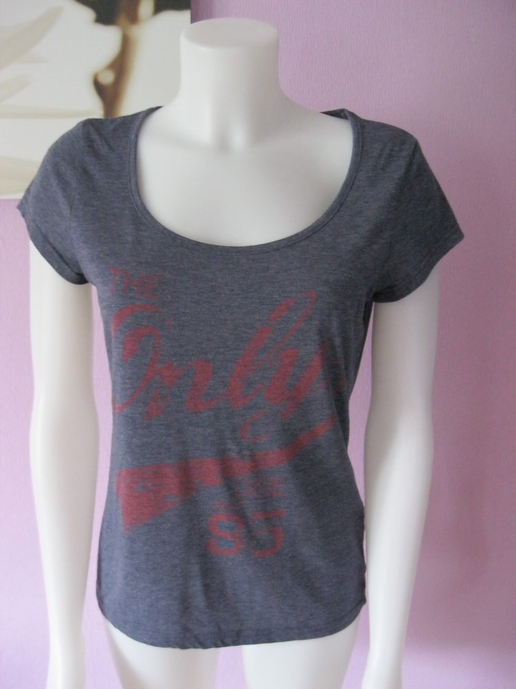 T-Shirt # Only # Blau meliert # Logo-Print rot # L