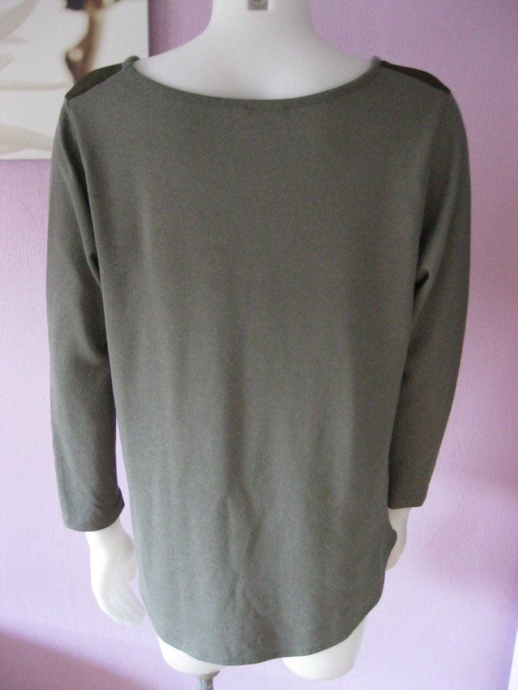 Laura Torelli Feinstrickpulli Oliv/Braun 3/4-Arm M / 38