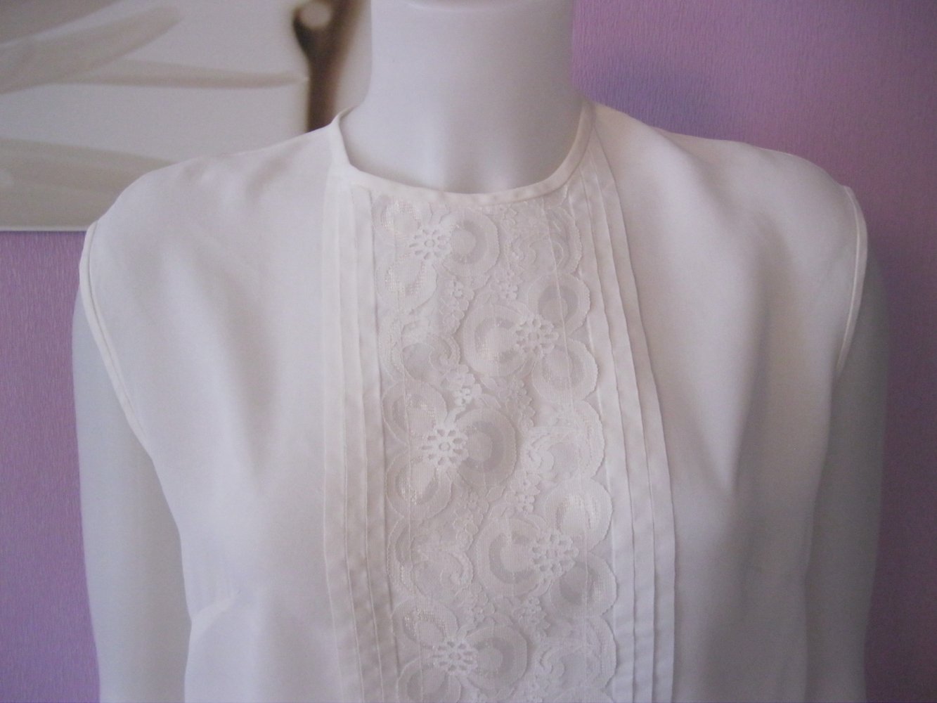 Bluse # Ärmellos # Spitze # 100% Tricel # weiß # 42