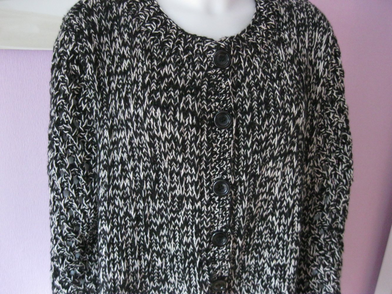 NEU Strickmantel Handmade Schurwolle schwarz/beige meliert Oversize
