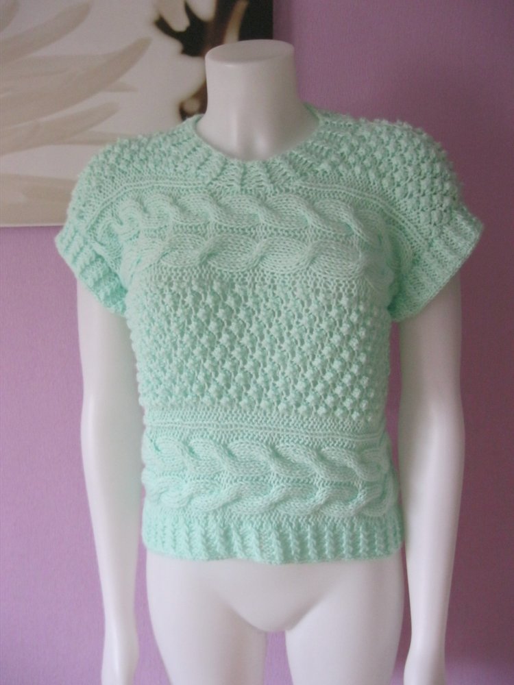 NEU Pullover kurzärmlig gestrickt Handmade Aqua/Mintgrün S-L / Oversize