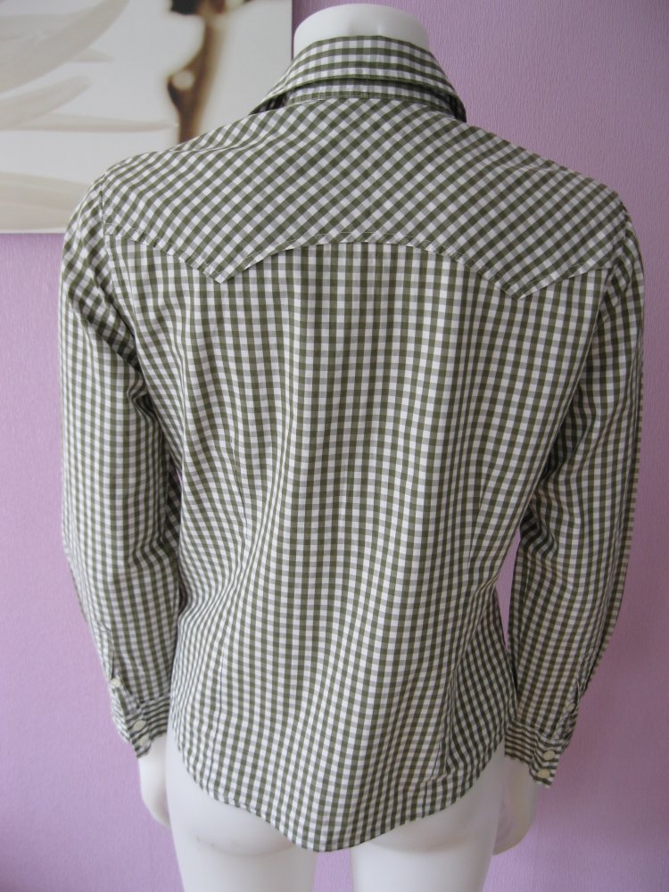 Burlington # Bluse # Freizeithemd # Grün-Weiß-kariert # langärmlig #  100% Baumwolle # 38
