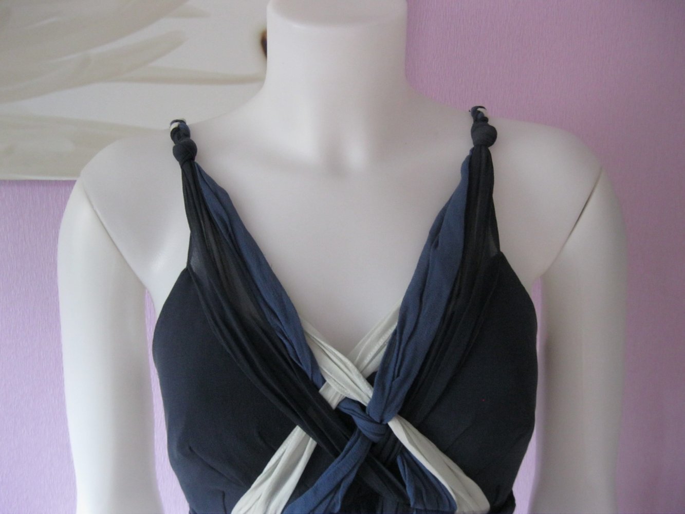 Trägerkleid # Sommerkleid # gestreift # 100% Seide # Blau / Creme # 36