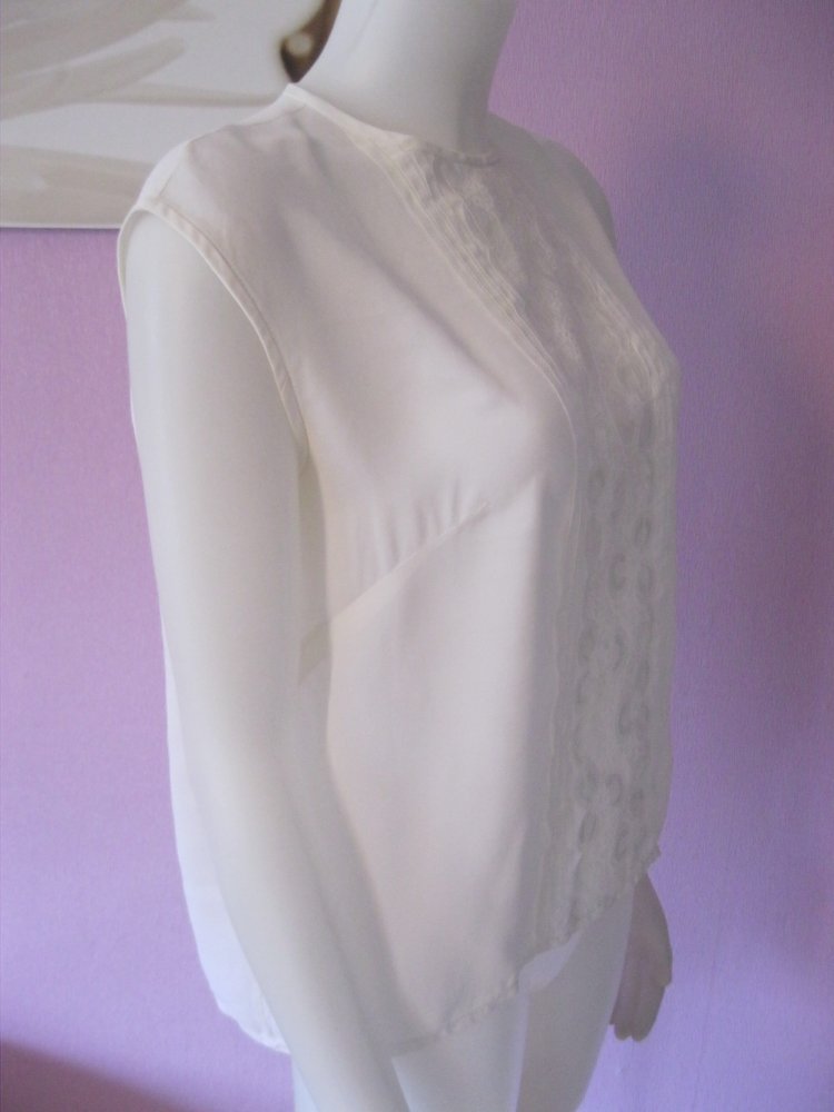 Bluse # Ärmellos # Spitze # 100% Tricel # weiß # 42