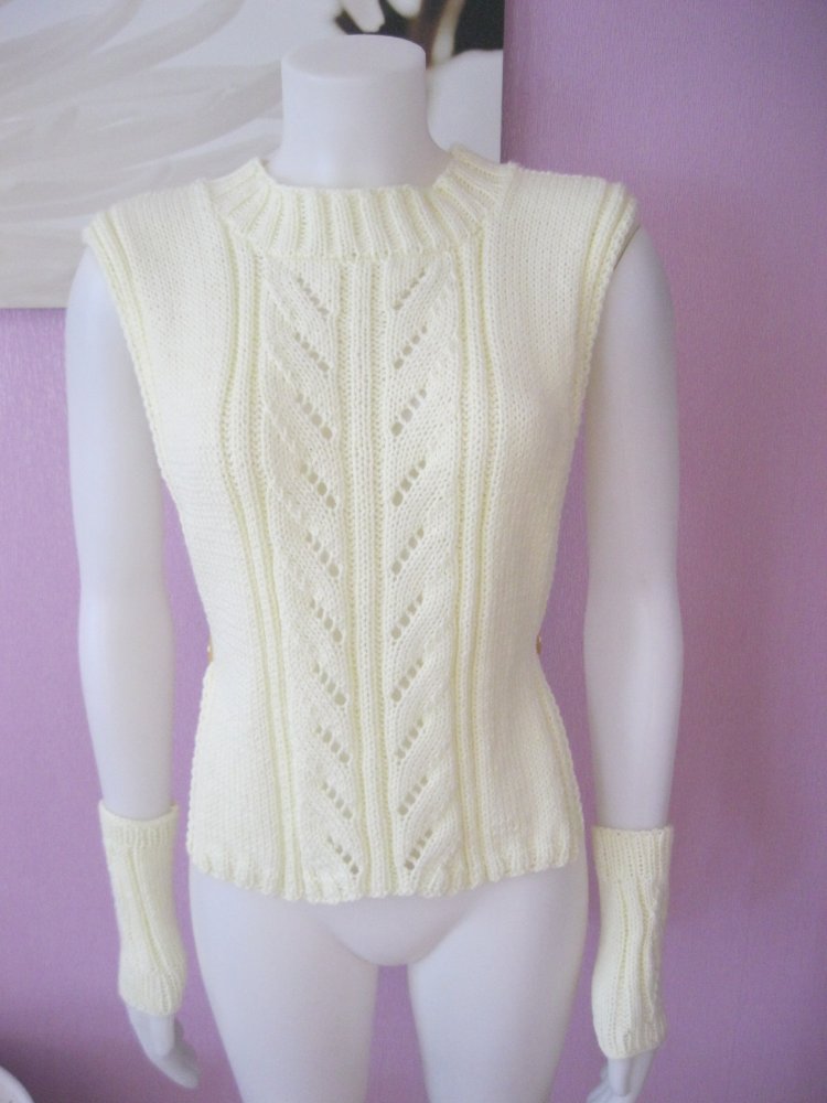 Overshirt/Pulli Stehkragen Strick mit Handstulpen creme Vintage S/M