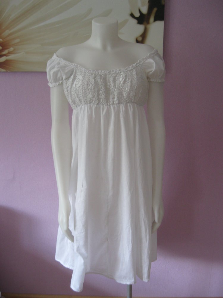 Made in Italy Sommerkleid 100% Baumwolle kurzärmlig weiß S/M