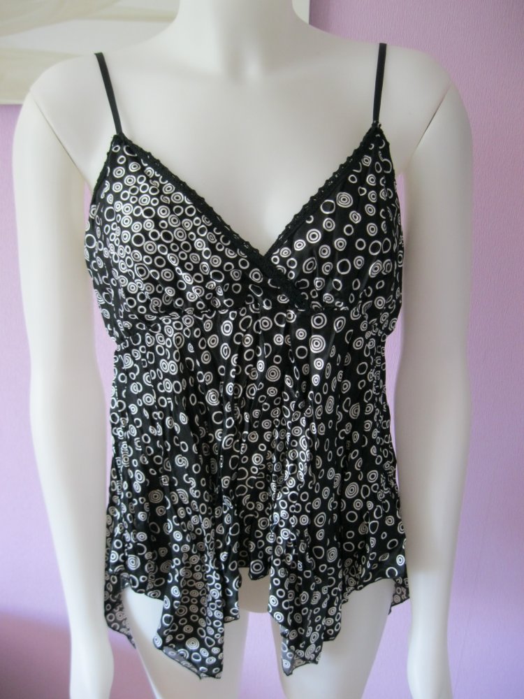 Sommertop # Satin # schwarz/weiß # Miss Swan # S